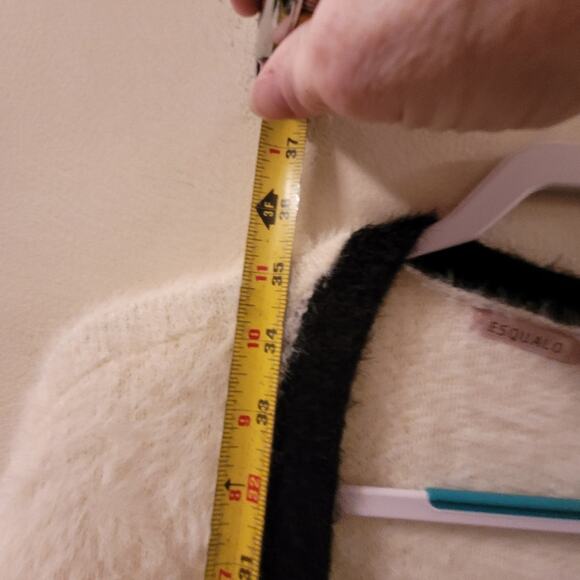 Esqualo Womens Fuzzy Knit Fringed Open Front Cardigan Sweater Black & Cream XL - Picture 7 of 9